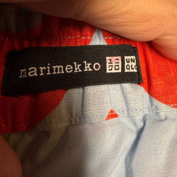 UNIQLO x Marimekko Lokki Linen Cotton Blend Midi Skirt Orange Blue Medium - Picture 5 of 10